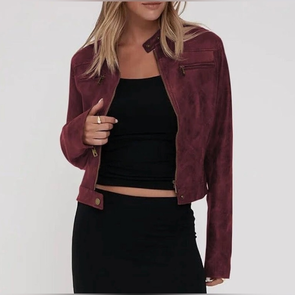 Vintage Style Faux Leather Cropped Moto Jacket